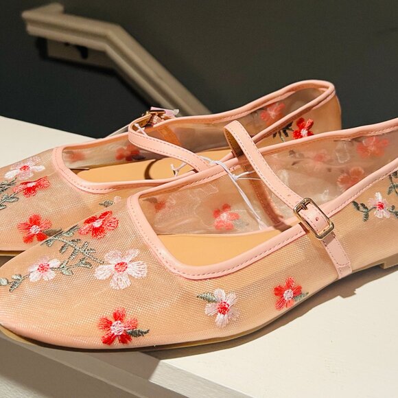 Wilde Fable Pink Embroidered Balletcore Embroidered Flats – Various Sizes - Picture 5 of 12